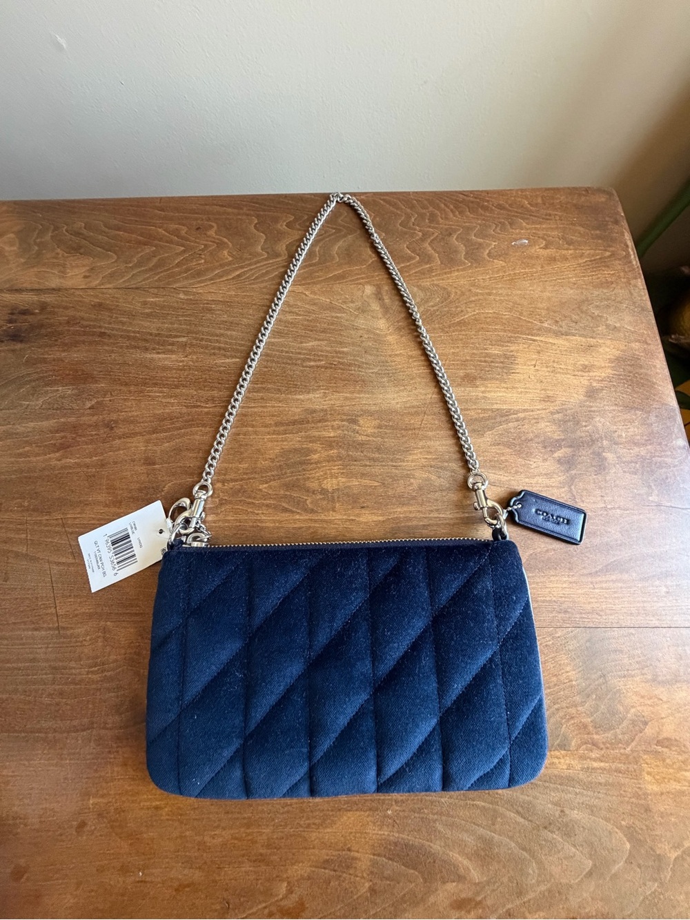 Coach Quilted Navy Mini Shoulder Bag with Silver Chain